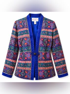 Vtg Adrianna Papell 100% Silk Paisley Blazer Jacket 10 Frog Closure Whimsigoth
